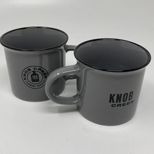 Set of Two Knob Creek Kentucky Bourbon Whiskey Ceramic Mugs Cups Gray Black Logo